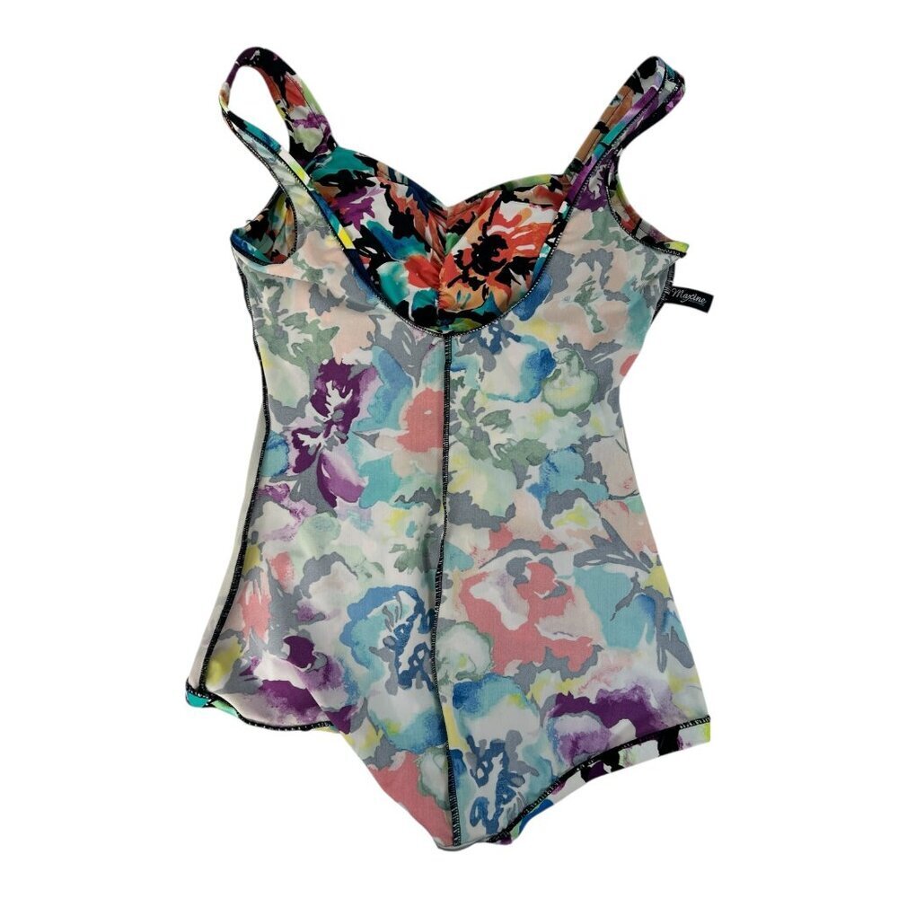 VTG Maxine of Hollywood Sz 14 Floral One Piece Swimsuit Beach Vacation Slimming - Picture 6 of 12